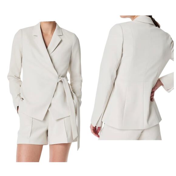 Spanx Opacity Crepe Wrap Blazer Tie Waist Parchment Cream Women’s Size Medium - Picture 1 of 14